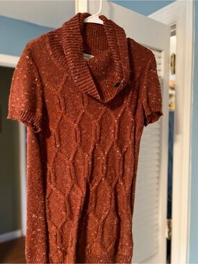 Dress Barn Rust Short-Sleeve Cowl Neck Cable Knit Sweater